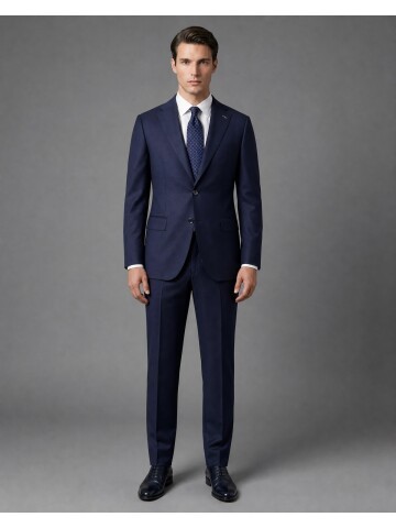 Navy Wool Regular Fit 2-Button Suit with Notch Lapel