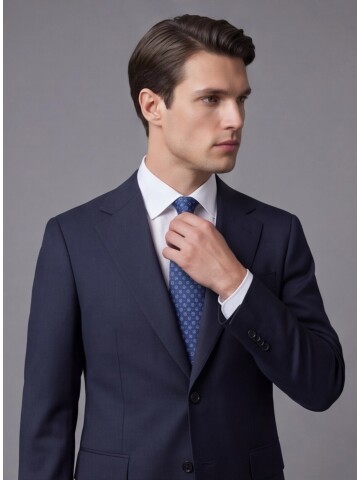 Lacivert Yünlü Mono Yaka Regular Fit Takım Elbise