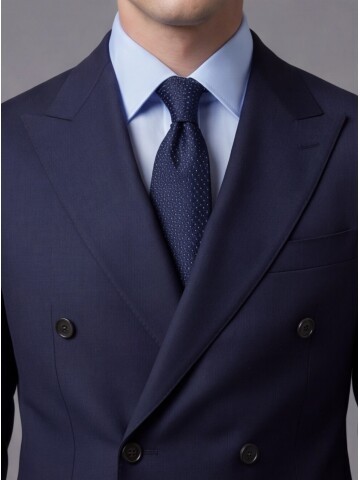 Lacivert Yünlü Sivri Yaka Kruvaze Comfort Fit Takım Elbise