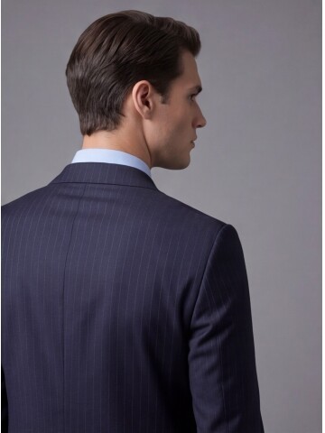 Lacivert Yünlü Sivri Yaka Kruvaze Regular Fit 6 Düğme Takım Elbise