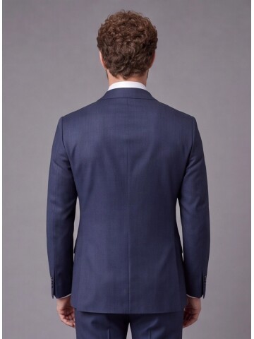 Mavi Çizgili Slim Fit Mono Yaka 2 Düğmeli Takım Elbise