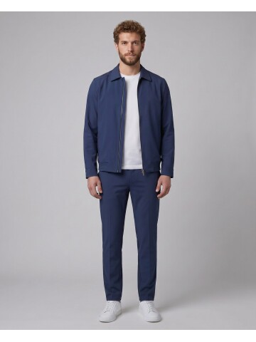 Mavi Gömlek Yaka Fermuarlı Spor Takım Elbise