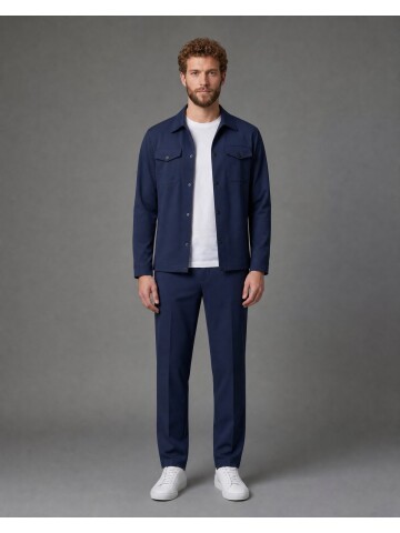 Blue Shirt Collar Sport Suit