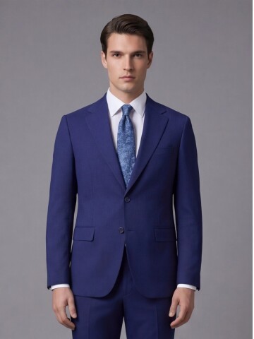 Mavi Mono Yaka İki Düğmeli Slim Fit Takım Elbise