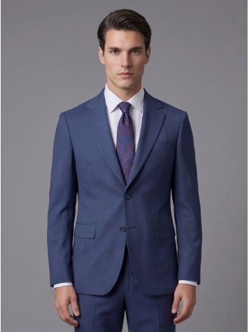 Mavi Mono Yaka İki Düğmeli Slim Fit Takım Elbise