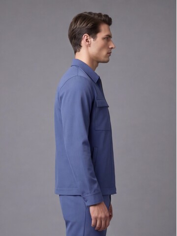 Blue Comfort Fit Zippered Safari Suit with Utility Pockets