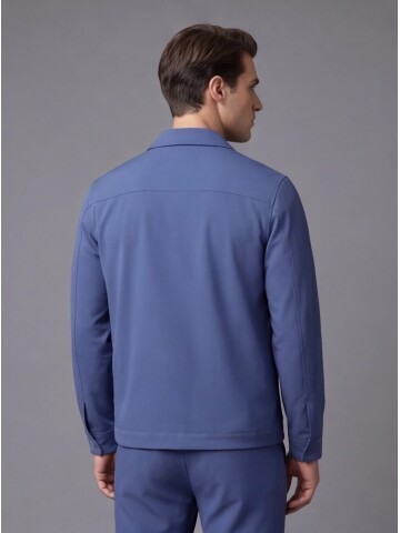 Blue Comfort Fit Zippered Safari Suit with Utility Pockets