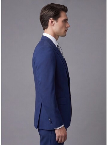 Mavi Sivri Yaka İki Düğmeli Slim Fit Takım Elbise