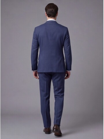 Mavi Sivri Yaka İki Düğmeli Slim Fit Takım Elbise