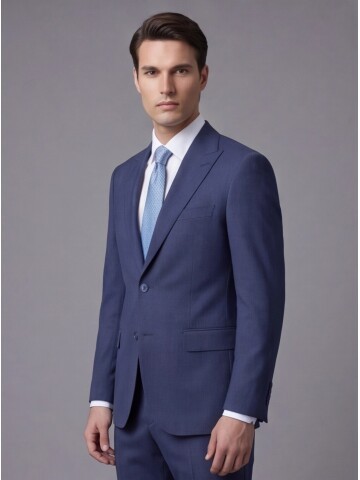 Mavi Sivri Yaka İki Düğmeli Slim Fit Takım Elbise