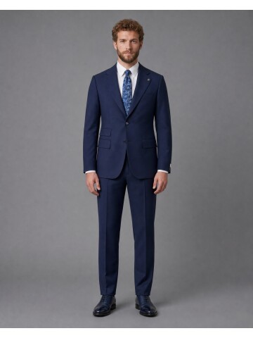 Mavi Slim Fit Mono Yaka 2 Düğmeli Takım Elbise