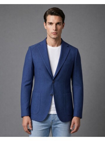 Blue Slim Fit Single Breasted Patch Pocket Blazer