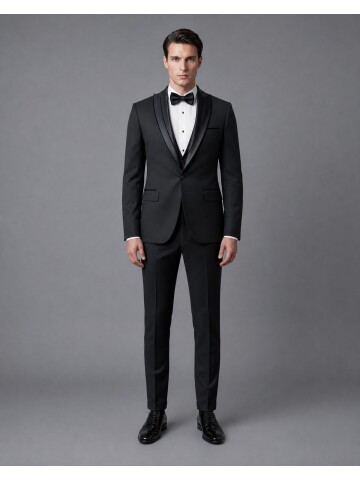 Siyah Çıkma Sivri Yaka Slim Fit Damatlık