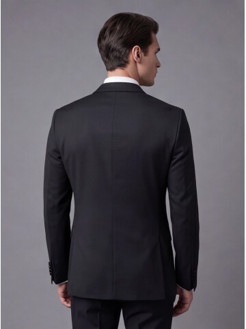 Siyah Çıkma Sivri Yaka Slim Fit Damatlık