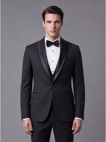 Siyah Çıkma Sivri Yaka Slim Fit Damatlık