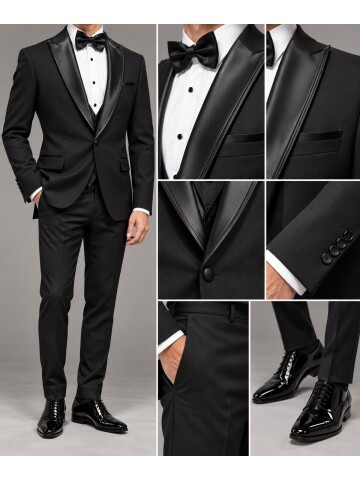Black Removable Shawl Lapel Slim Fit Tuxedo