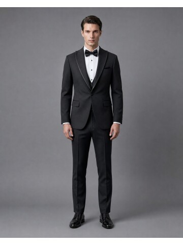 Black Peak Lapel Slim Fit One Button Tuxedo