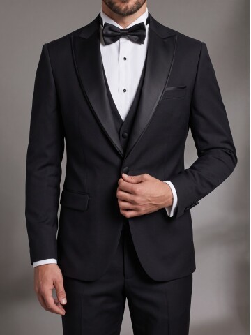 Black Removable Shawl Lapel Slim Fit Tuxedo