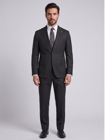 Siyah Çizgili Comfort Fit Mono Yaka Takım Elbise