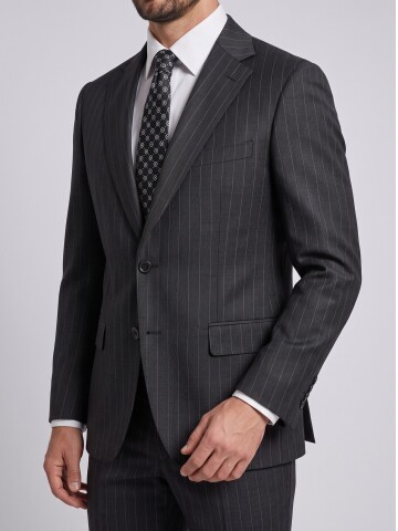 Black Striped Comfort Fit Peak Lapel Suit