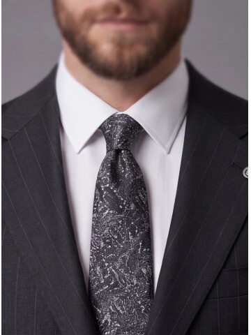 Siyah Çizgili Slim Fit Mono Yaka 2 Düğmeli Takım Elbise