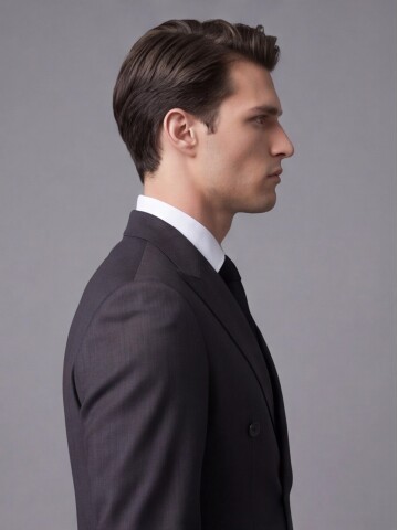 Siyah Çizgili Yünlü Sivri Yaka Kruvaze Regular Fit 6 Düğme Takım Elbise