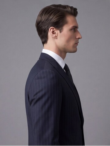 Siyah Çizgili Yünlü Sivri Yaka Regular Fit Takım Elbise