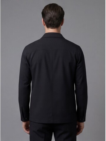 Black Comfort Fit Shirt Collar Safari Pocket Sporty Suit