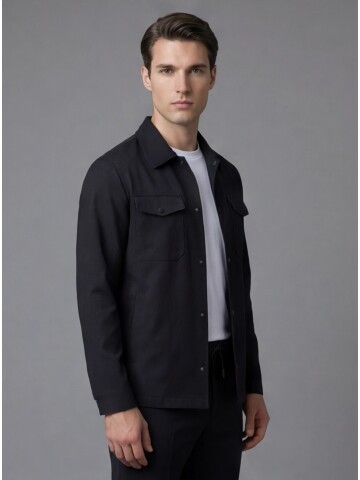 Black Comfort Fit Shirt Collar Safari Pocket Sporty Suit