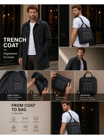 Siyah Gömlek Yaka Beş Düğmeli Comfort Fit Tam Astarlı Yağmurluk