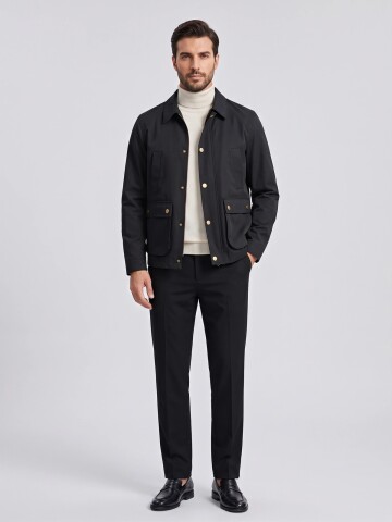 Siyah Gömlek Yaka Comfort Fit Mont