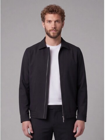 Siyah Gömlek Yaka Fermuarlı Spor Takım Elbise