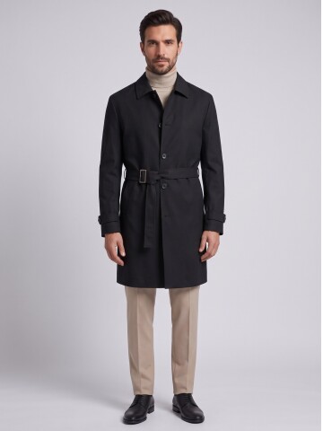 Siyah Gömlek Yaka Oversize Trençkot