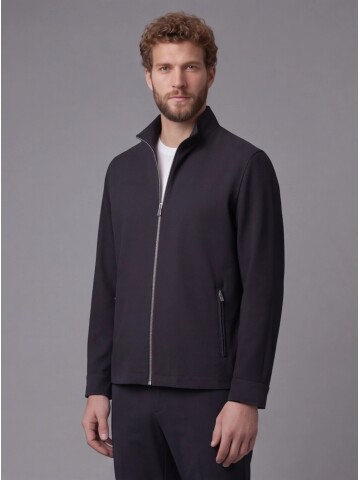 Siyah Hakim Yaka Fermuarlı Comfort Fit Kısa Mont