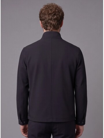 Siyah Hakim Yaka Fermuarlı Comfort Fit Kısa Mont