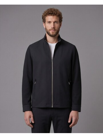 Siyah Hakim Yaka Fermuarlı Comfort Fit Kısa Mont