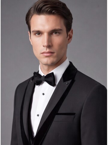 Siyah Kadife Çıkma Yaka Slim Fit Damatlık