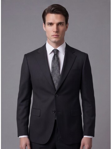 Siyah Mono Yaka İki Düğmeli Slim Fit Takım Elbise