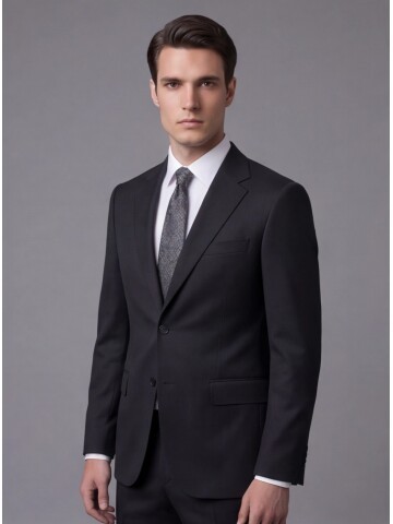 Siyah Mono Yaka İki Düğmeli Slim Fit Takım Elbise