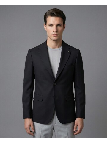 Black Regular Fit Notch Lapel Two-Button Flap Pocket Blazer