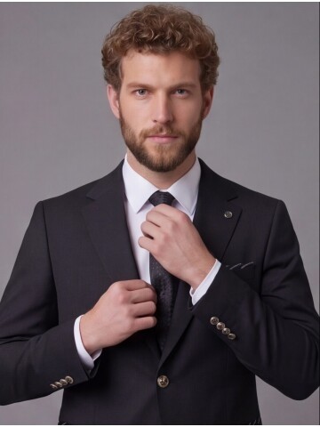 Siyah Mono Yaka Slim Fit 2 Düğmeli Takım Elbise