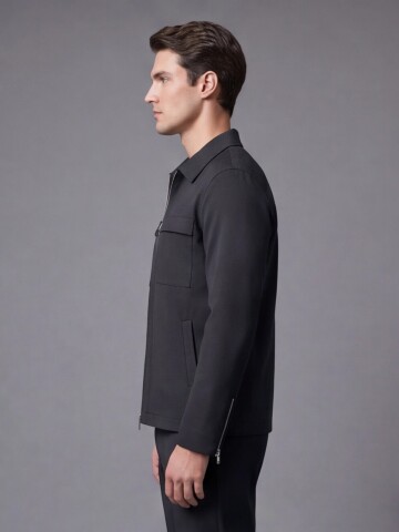 Black Zippered Safari Pocket Comfort Fit Casual Suit