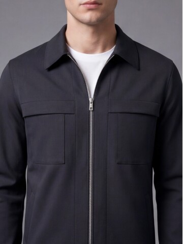 Black Zippered Safari Pocket Comfort Fit Casual Suit