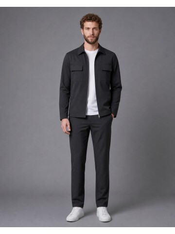Black Safari Pocket Zippered Sport Suit
