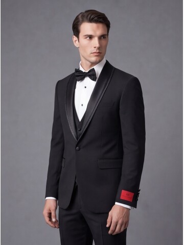 Siyah Şal Çıkma Yaka Damatlık