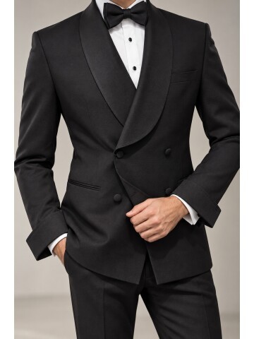 Black Shawl Lapel Double-Breasted Mens Tuxedo