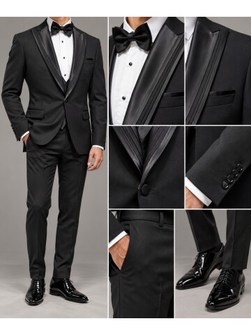 Black Removable Shawl Lapel Slim Fit Tuxedo