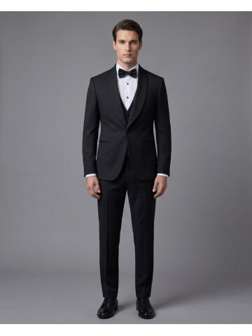 Black Shawl Lapel Single Button Slim Fit Wedding Suit