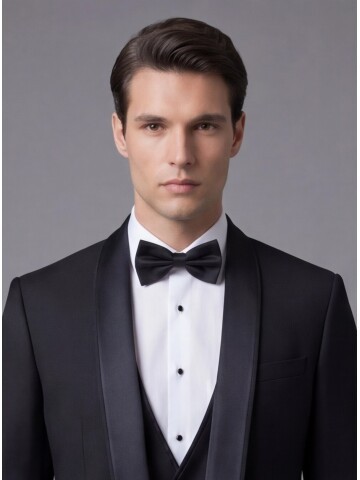 Siyah Şal Yaka Zincir Düğme Detaylı Slim Fit Damatlık