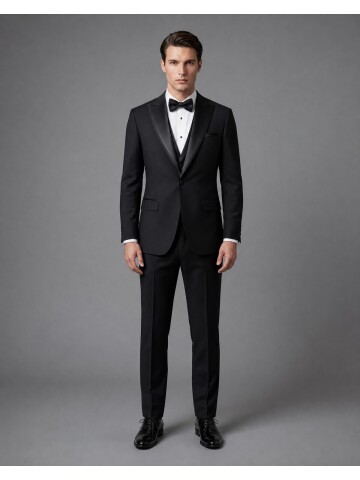 Black Grooms Suit with Sharp-Pointed Lapels